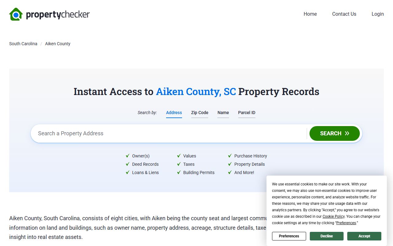 Aiken County deed records shown on SC Property Checker with ownership and parcel data