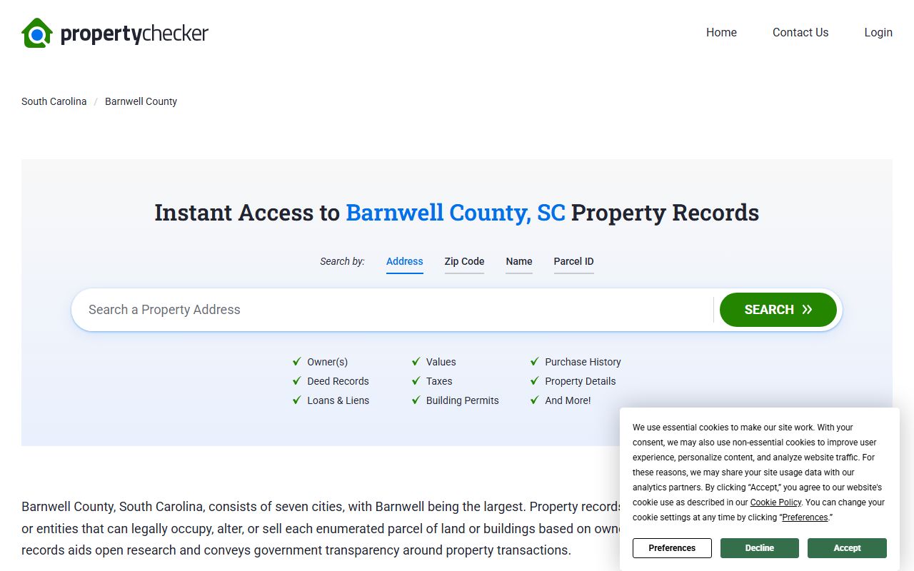 Barnwell County deed records on SC Property Checker showing ownership and property information