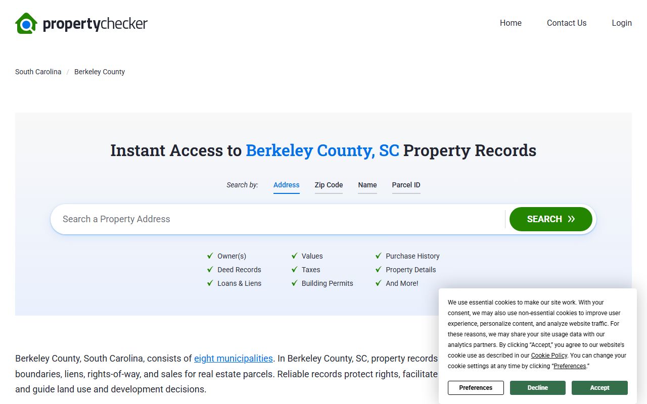 Berkeley County deed records on SC Property Checker with property and ownership data