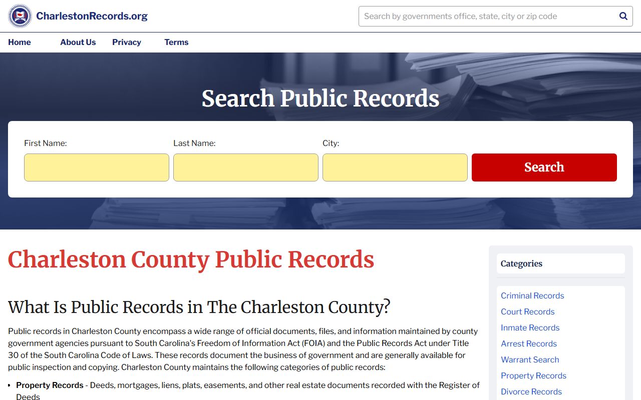 Charleston County deed records on CharlestonRecords.org public records directory with property data