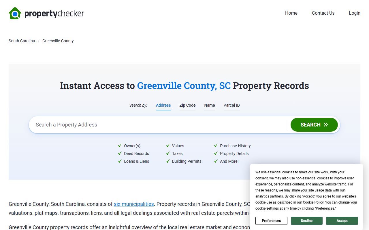 Greenville County deed records, property values, and ownership data on SC Property Checker