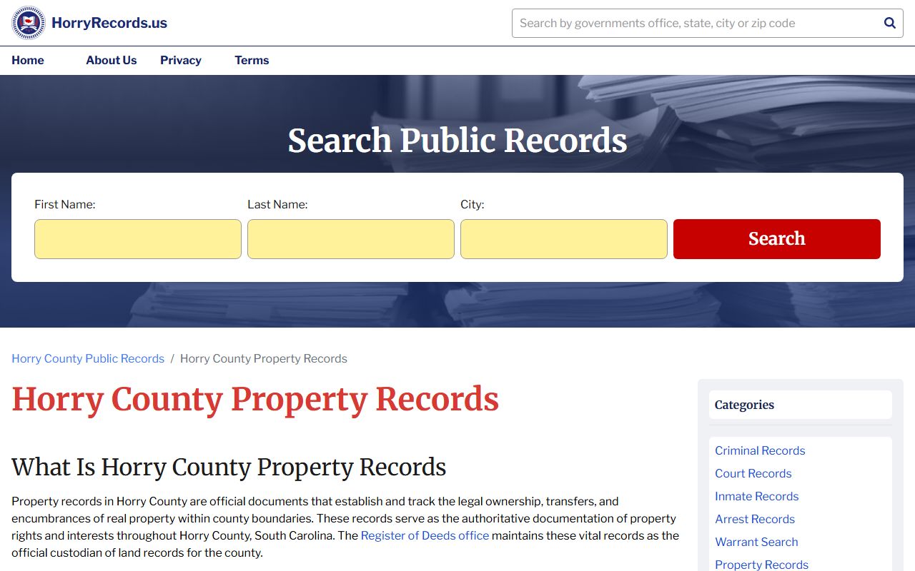 Horry County deed records and property records online search tools with GIS mapping integration