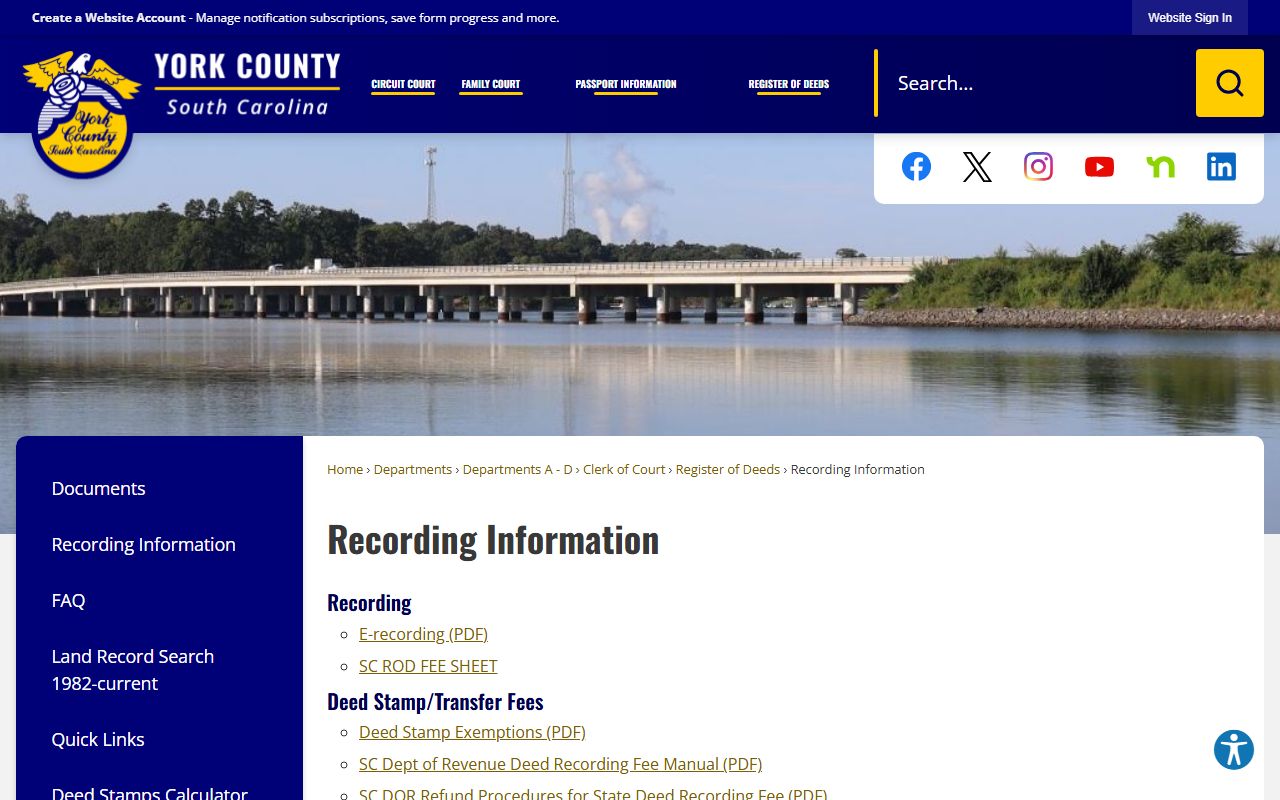 York County deed records recording information and fee schedule
