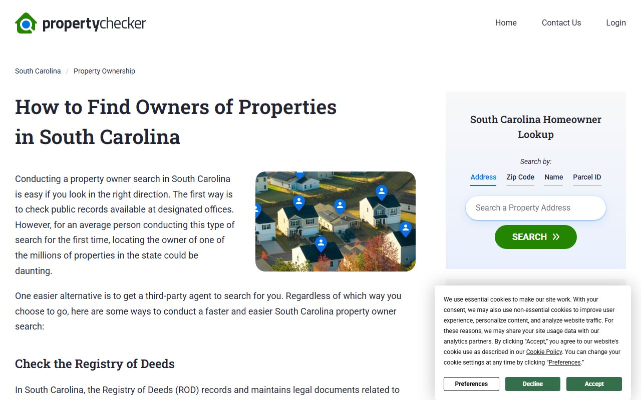 SC Property Checker homeowner lookup tool for South Carolina deed records